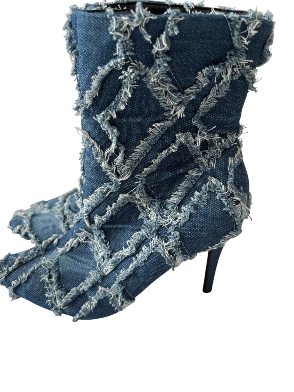 Denim Frayed Patchwork heeled boots size 9 - Picture 6 of 16
